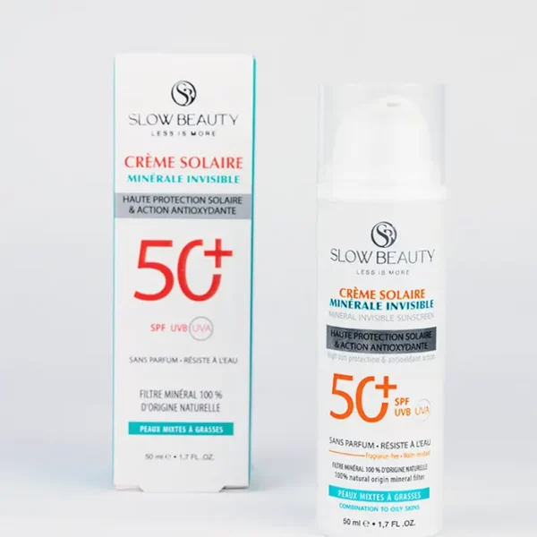 Crème solaire minérale invisible SPF 50+ Slow Beauty pour peaux mixtes à grasses