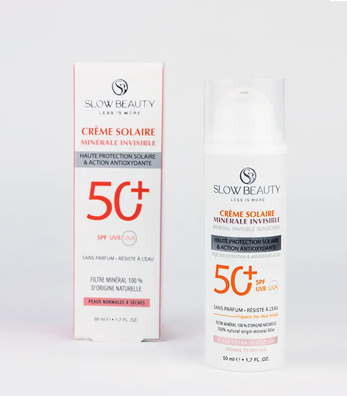 Crème solaire minérale invisible SPF 50+ Slow Beauty pour peaux normales à sèches