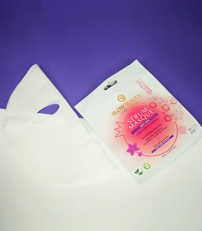 Sérum-masque-anti-age Masque visage anti-âge Slow Beauty à la grenade et au safran pour repulper et hydrater la peau