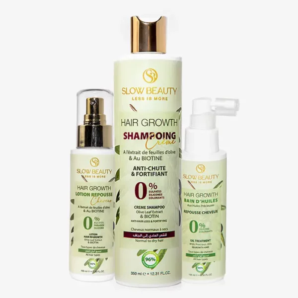 Pack Hair Growth Slow Beauty avec shampoing, lotion repousse et bain d’huiles anti-chute