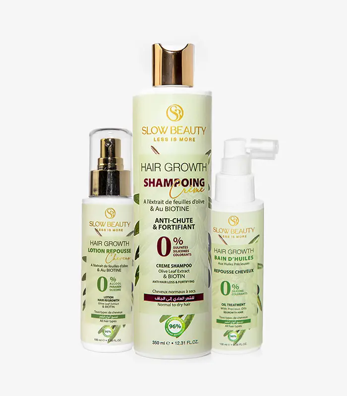 Pack Hair Growth Slow Beauty avec shampoing, lotion repousse et bain d’huiles anti-chute