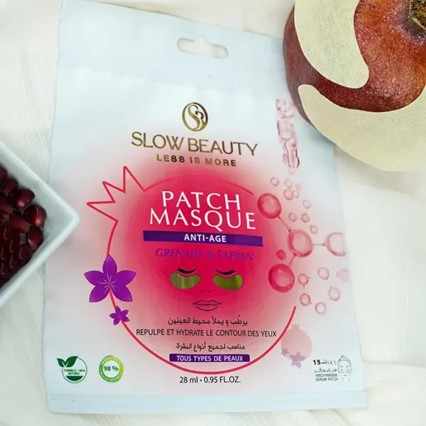 Patch masque anti-âge Slow Beauty à la grenade et au safran pour repulper et hydrater le contour des yeux