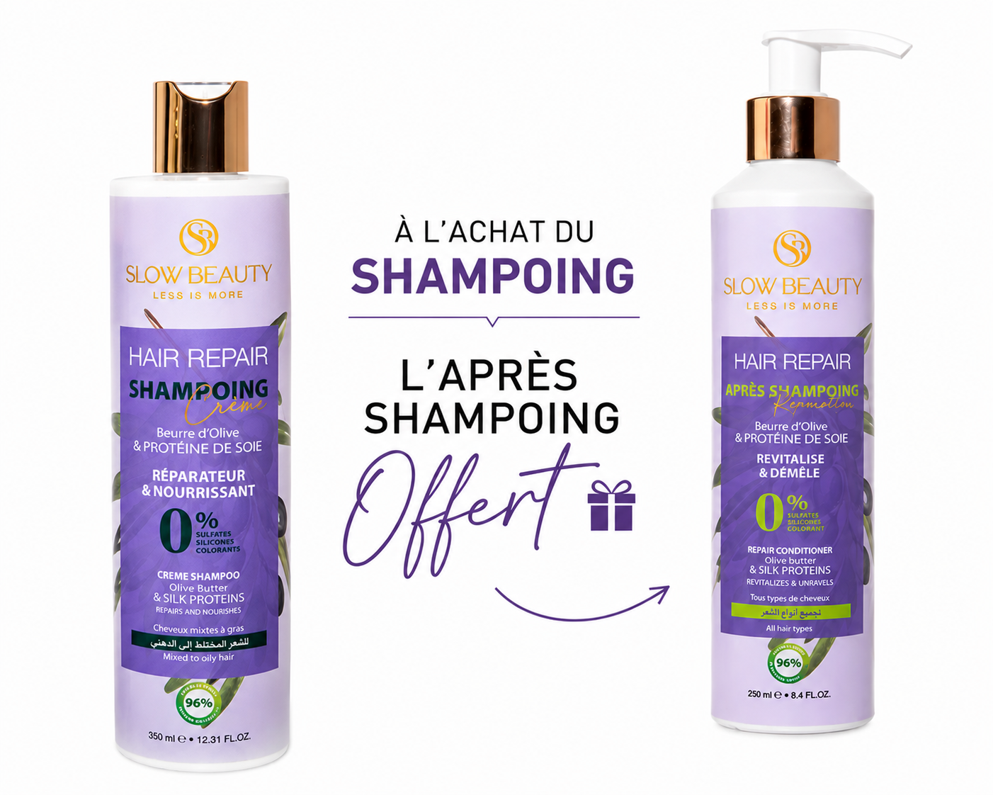 Pack2 Pack Hair Repair – Shampoing cheveux mixtes à gras + Après-Shampoing Offert – Image 1